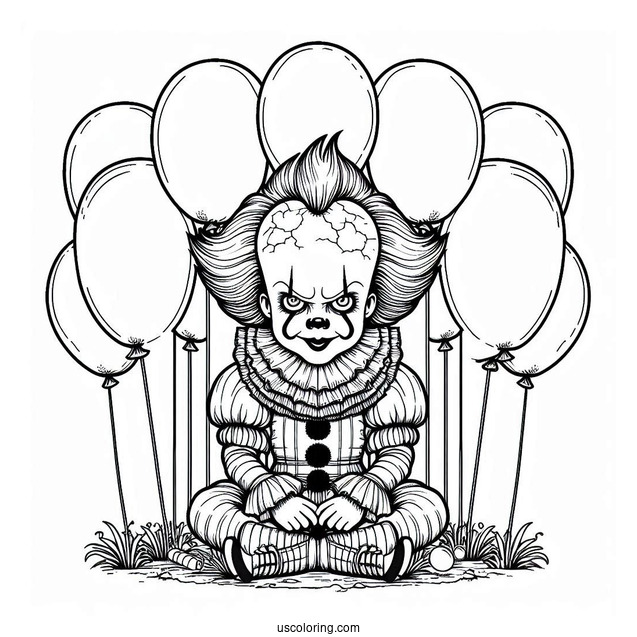 Pennywise Surrounded By Balloons Coloring Page