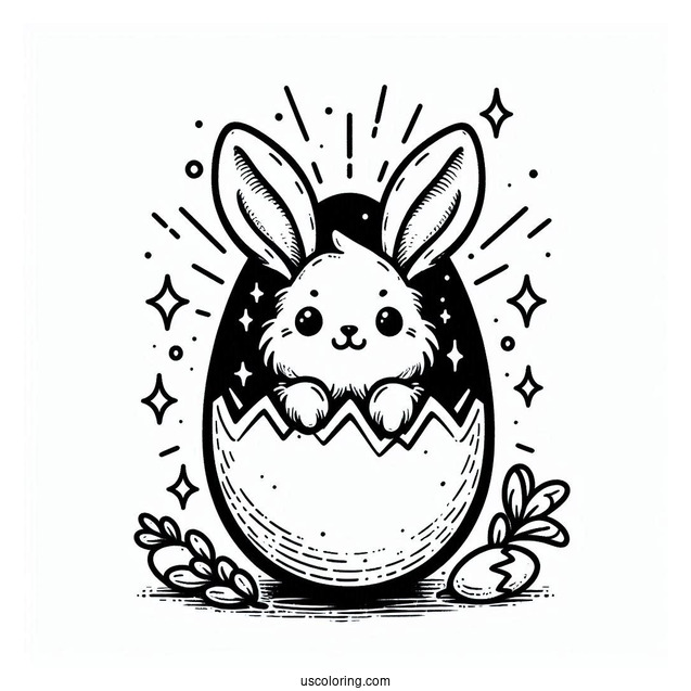 Furry Bunny Hatching From Easter Egg