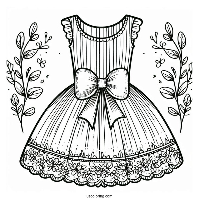 Cute Dress Coloring Page With Bow At the Waist