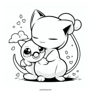 Mew Coloring Page Hugging Bulbasaur