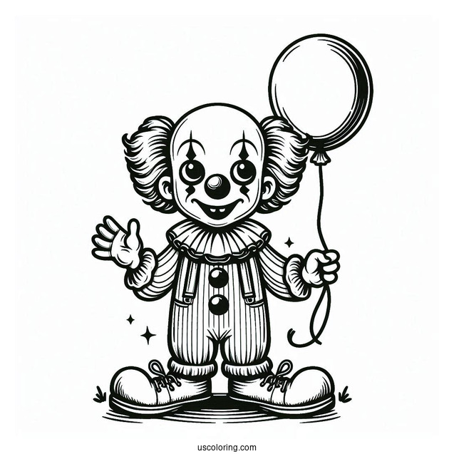 Scary Clown with Small Balloon Coloring Sheet