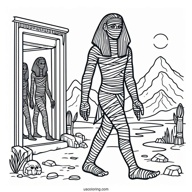 Egyptian Mummy Coloring Page Walking Out Of Tomb