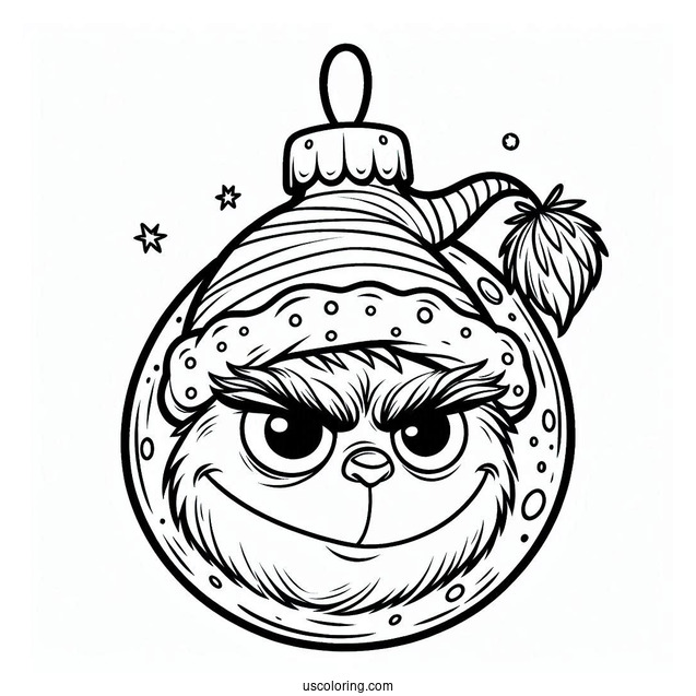 Simple Grinch Bauble Christmas Ornaments Coloring Page