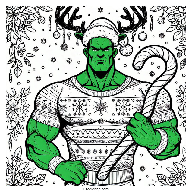Christmas Inspired Hulk Coloring Page