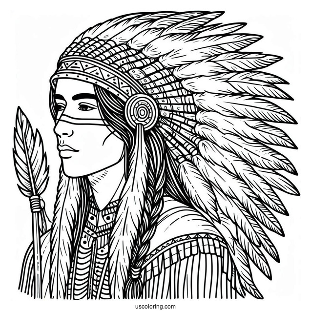 Native American Coloring Page Chief Wearing Headdress And Traditional Clothing Coloring Page