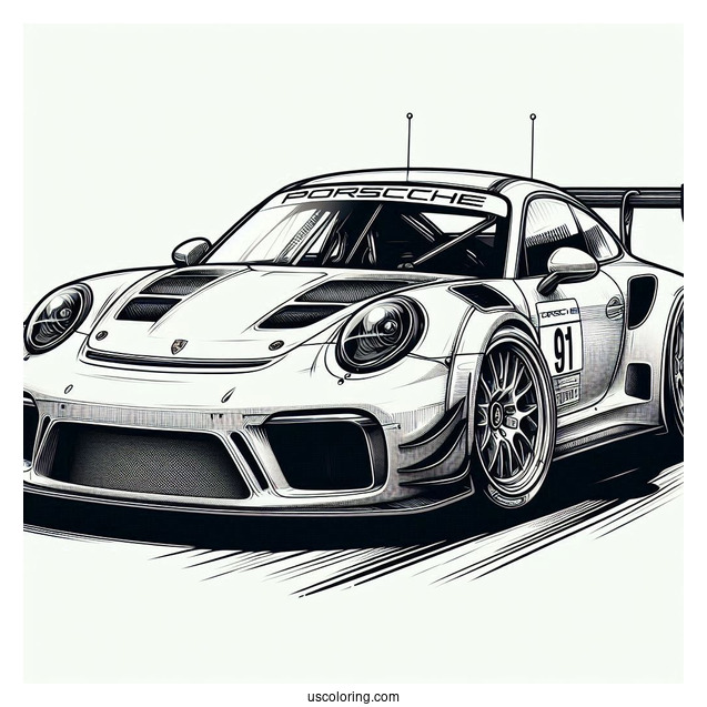 Detailed Porsche Race Car To Color