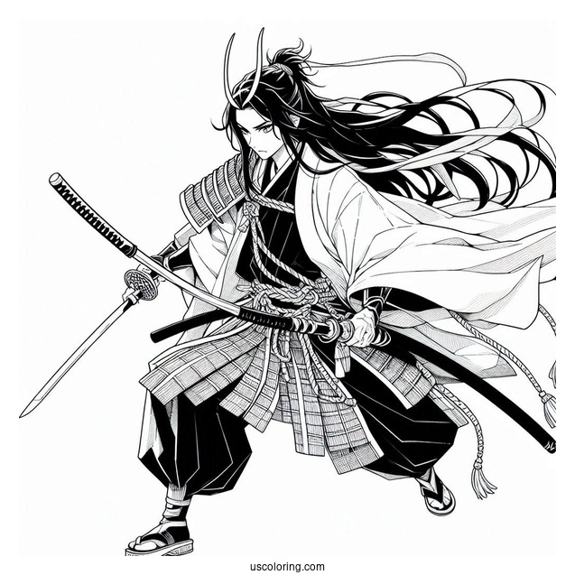 Manga Coloring Page Of The Elusive Samurai