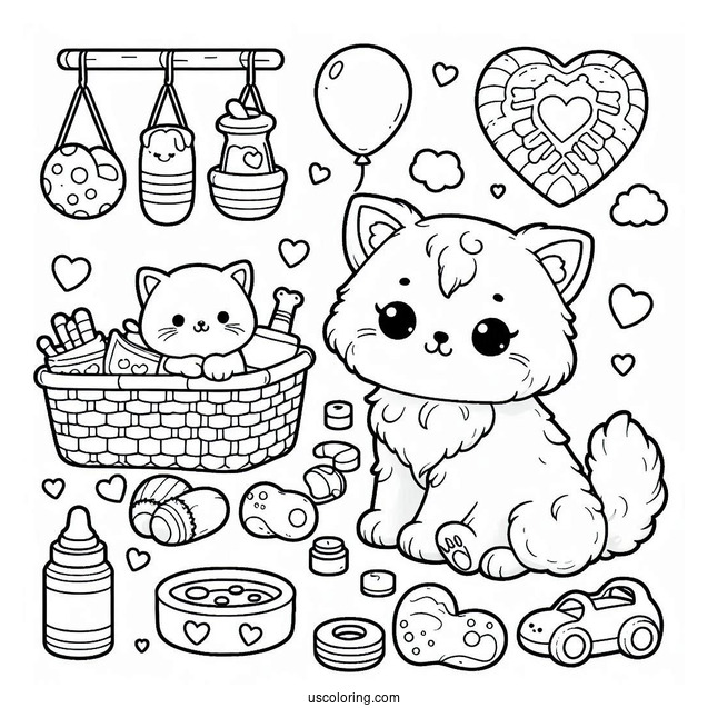 Cat With Toys And Food Coloring In