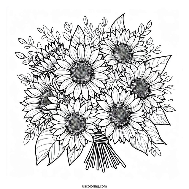 Bouquet Of Sunflowers Coloring In
