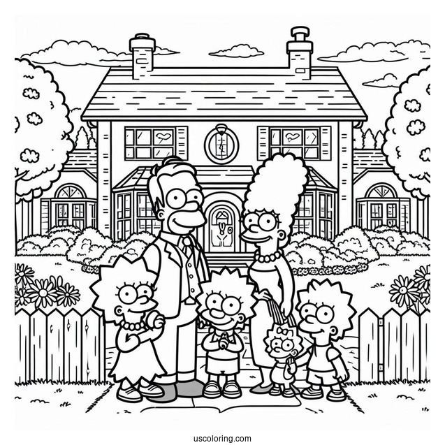 Coloring Page Of Simpsons Family In Front Of House