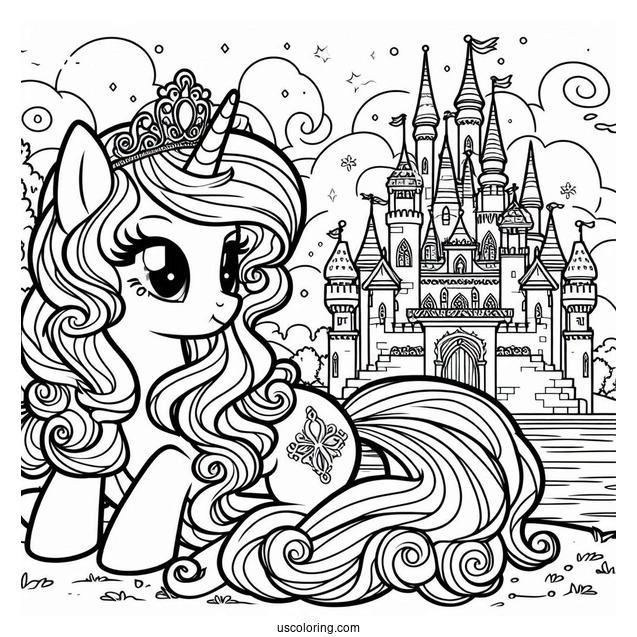 Coloring Page of Princess Cadence in Front of Castle