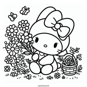 Sanrio Coloring Pages Of My Melody Picking Flowers