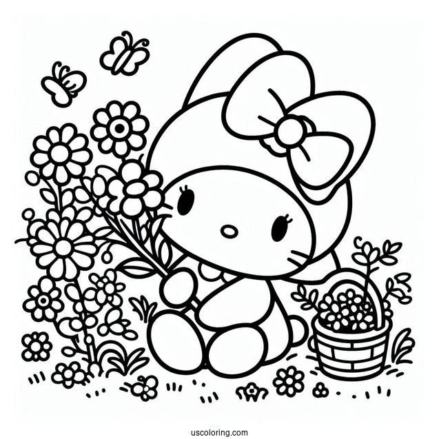 Sanrio Coloring Pages Of My Melody Picking Flowers