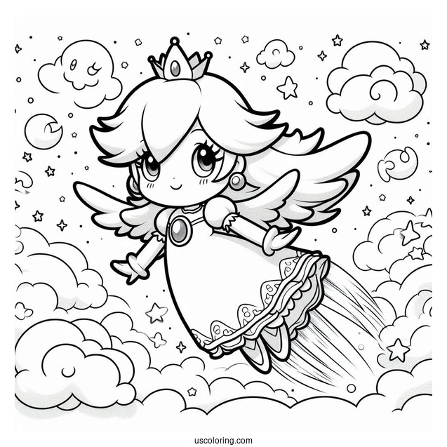 Rosalina Coloring Page Flying In The Sky With Luma