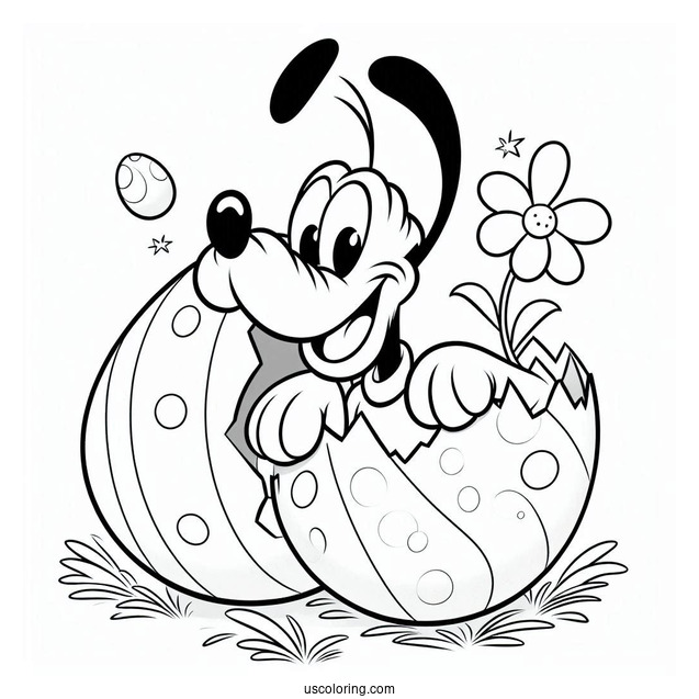 Pluto Coloring Page Coming Out Of Easter Egg To Surprise Mickey Mouse