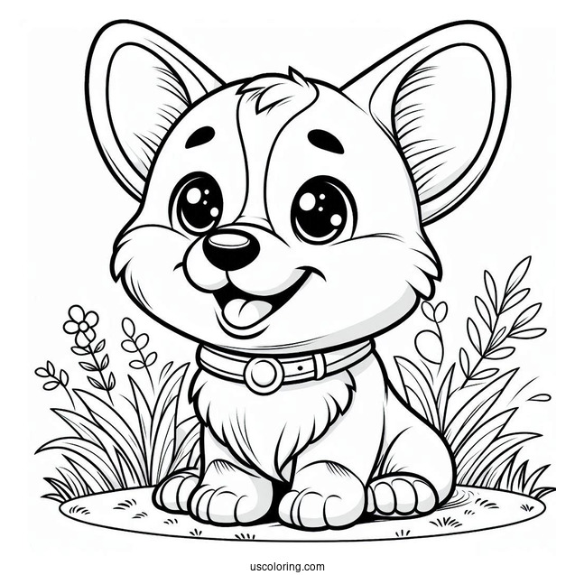Happy Corgi Coloring Page Sitting On Grass