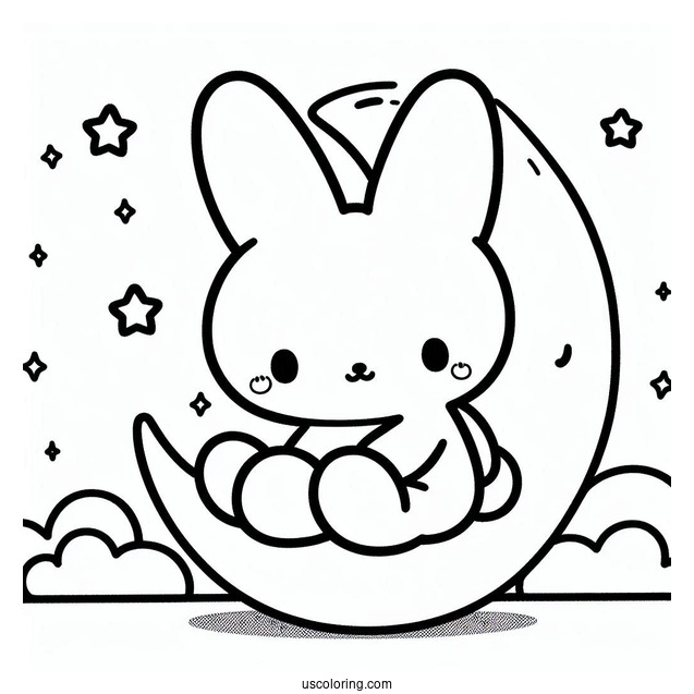 Kawaii Miffy Coloring Page Sitting On A Crescent Moon For Preschoolers