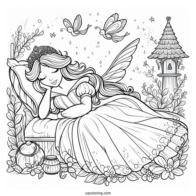 Sleeping Beauty Coloring Page Of Fairy Godmother Fauna For Preschoolers