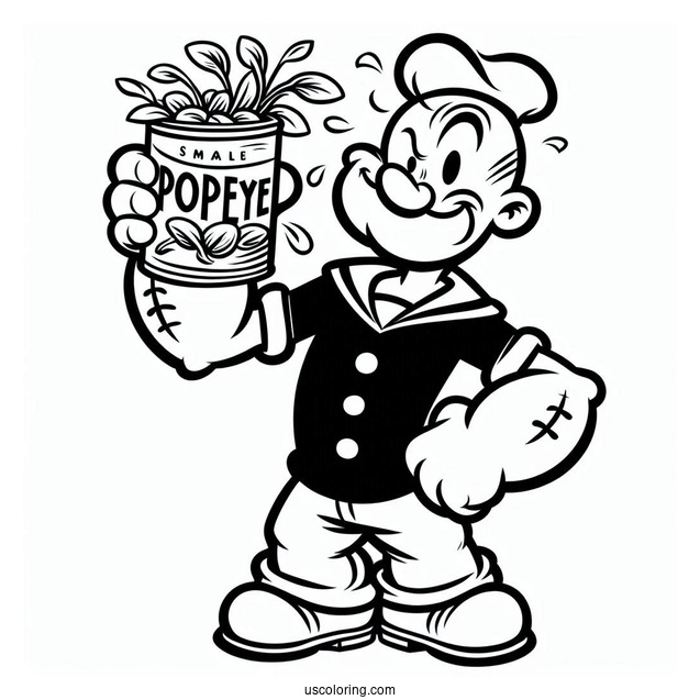 Popeye Coloring Page Holding Up Can Of Spinach
