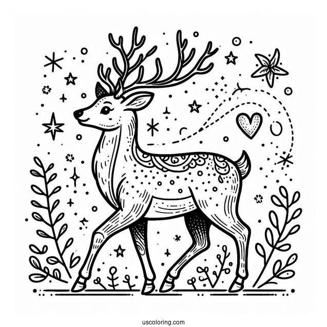 Christmas Themed Reindeer To Color For Adults