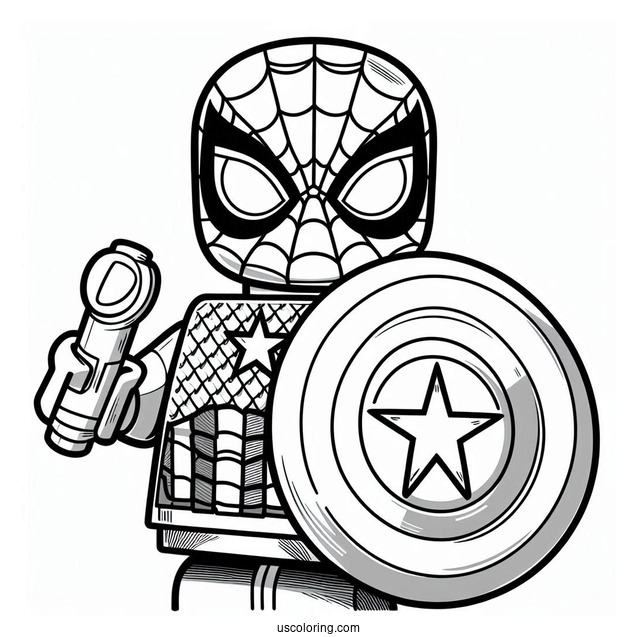 Lego Spider-Man Holding Captain Americas Shield Coloring