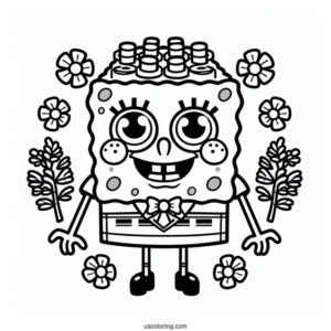 Smiling Lego SpongeBob Coloring Page For Kids