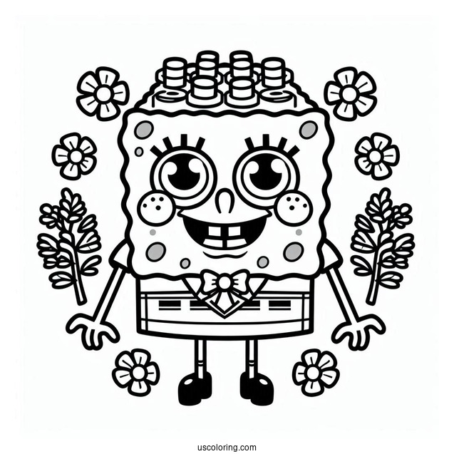 Smiling Lego SpongeBob Coloring Page For Kids