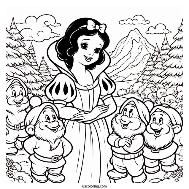 Snow White With The Seven Dwarfs To Color
