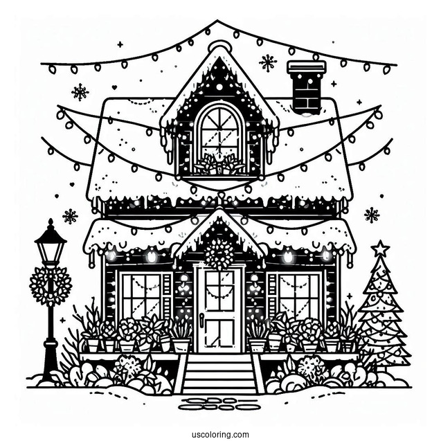 Christmas Lights On House To Color