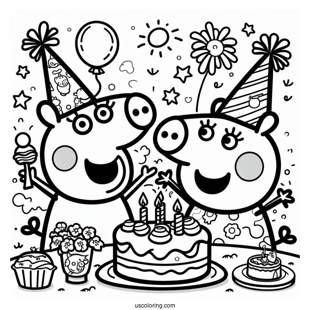 Peppa And George Have A Party Coloring Page