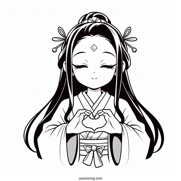 Nezuko Coloring Page Kamado Forming Heart With Her Hands