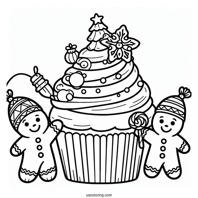 Gingerbread Men Decorating Christmas Cupcake
