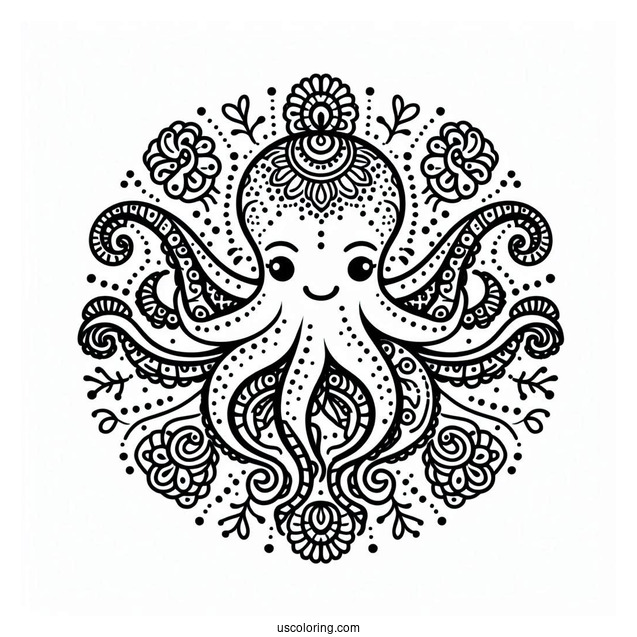 Easy Mandala Octopus Coloring Page