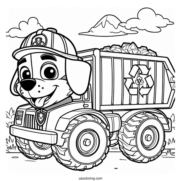 Rocky With Recycling Truck Coloring Page