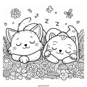 Smiling Critters Coloring Page Of CatNap And DogDay With Arms Hooked On A Field