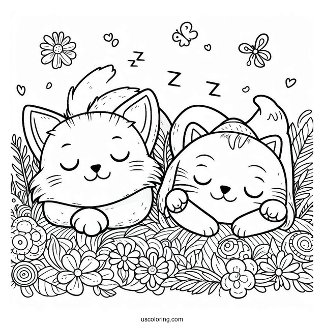 Smiling Critters Coloring Page Of CatNap And DogDay With Arms Hooked On A Field