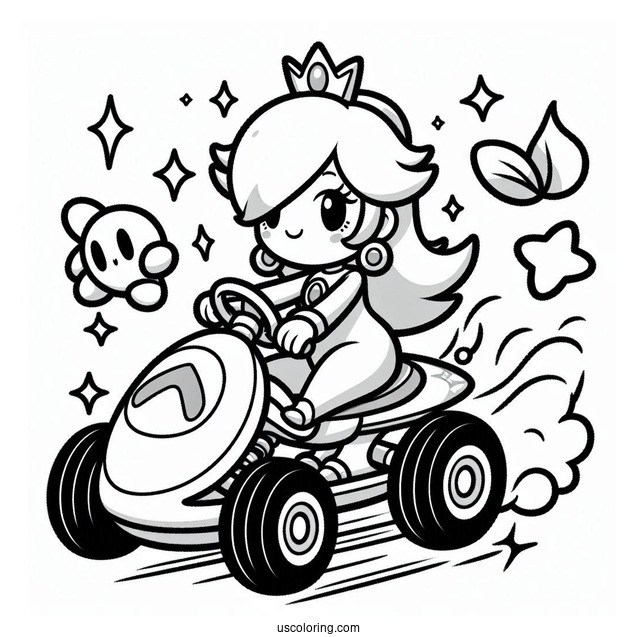 Rosalina Coloring Page Riding Bike With Luma In Mario Kart