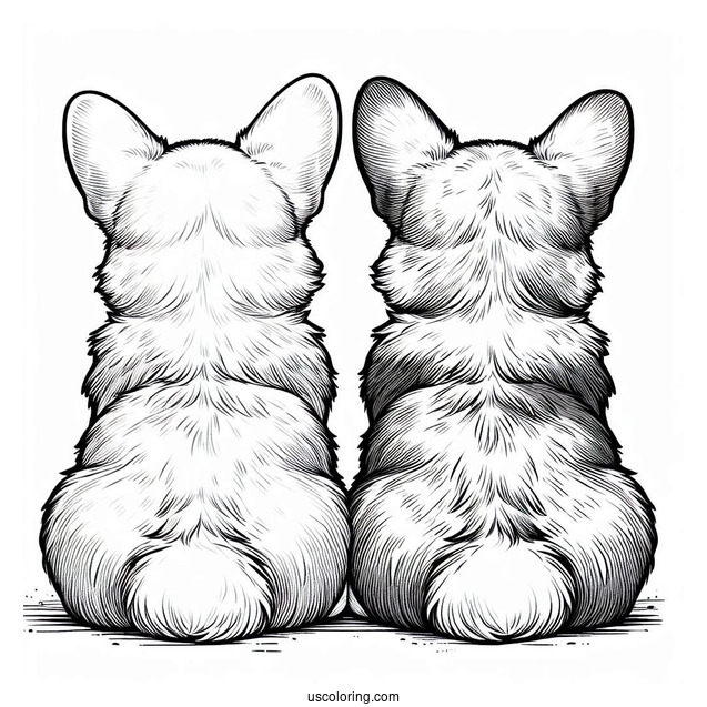 Back View Of Two Corgi Coloring Page Splooting