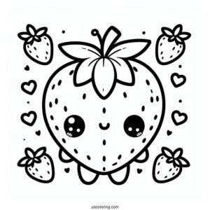 Cute Kawaii Strawberry Coloring For Preschoolers