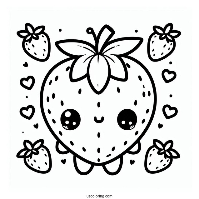 Cute Kawaii Strawberry Coloring For Preschoolers