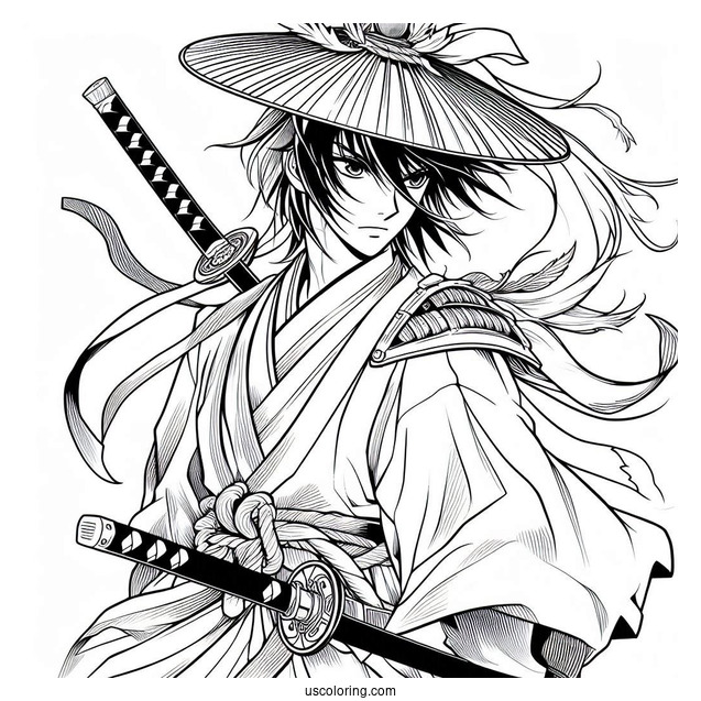 Manga Coloring Page Of The Elusive Samurai