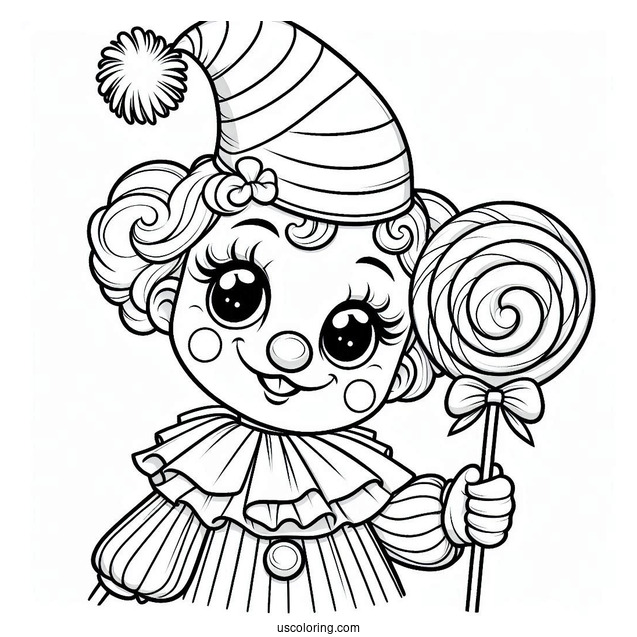 Coloring Page of Clown With Lollipop