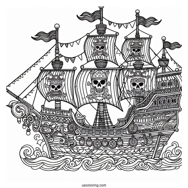 Pirate Ship With Multiple Masks To Color