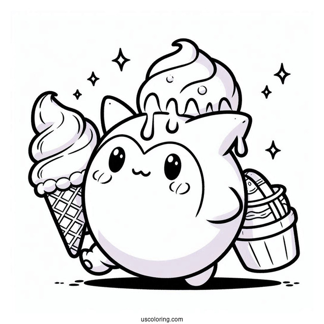 Kawaii Drifloon Bringing Ice Cream To Snorlax Coloring Page