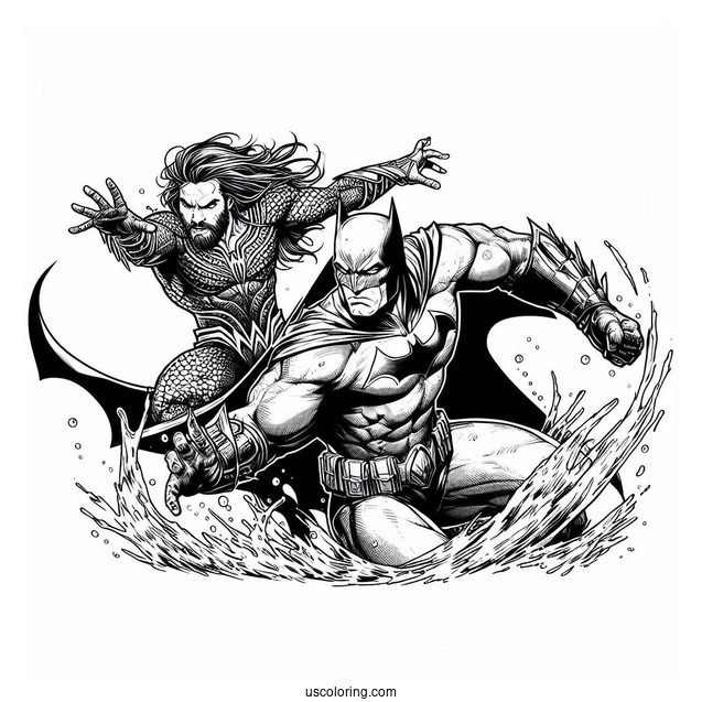 Batman Fighting Alongside Aquaman Coloring Page