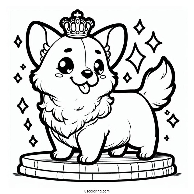 Kawaii Queen_s Corgi Coloring Sheet
