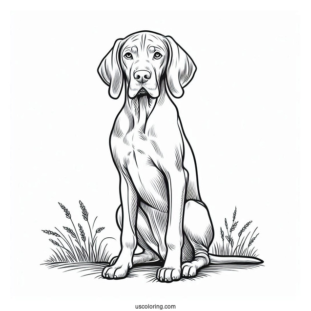 Coloring Page Of Vizsla Dog Sitting Down