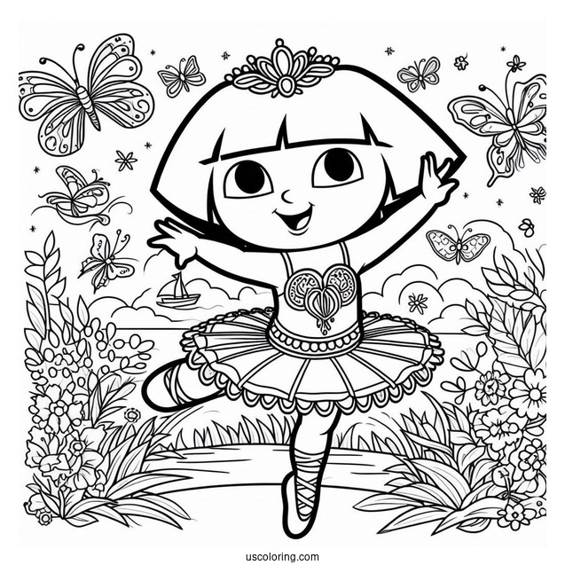 Dora As a Ballerina Coloring Sheet