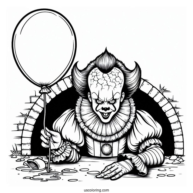 Evil Pennywise In The Sewers Holding A Balloon