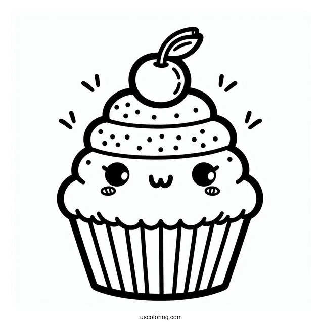 Simple Kawaii Cupcake To Color In